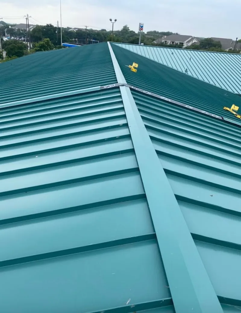 Green commercial metal roof ridge and valley for Metal Roof Repair in Corona